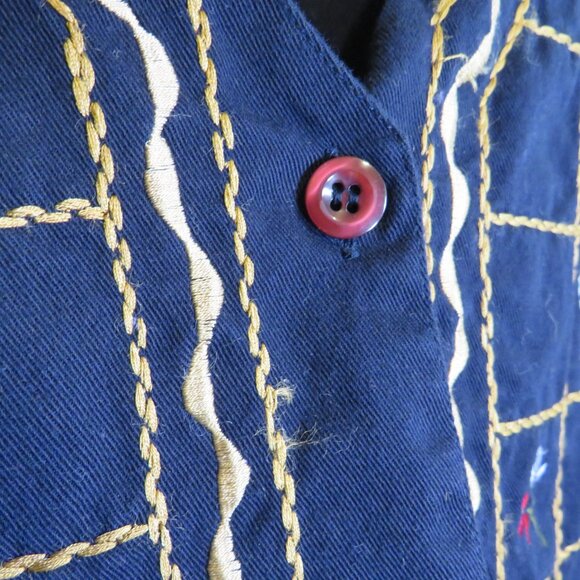 Vintage Bobbie Brooks Embroidered Floral Vest - Navy Blue UNISEX - Picture 4 of 9